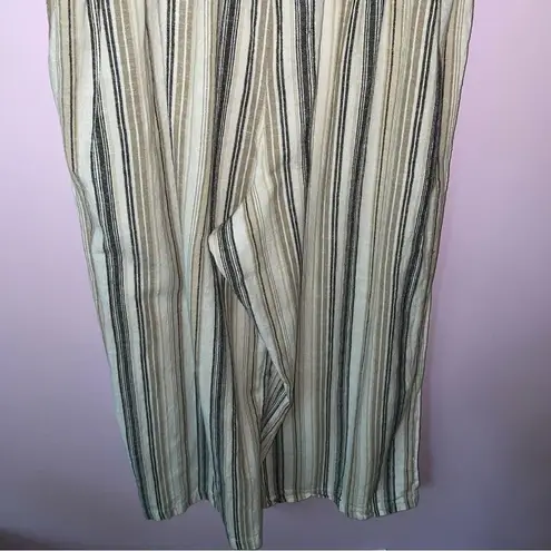Deja Bleu Jumpsuit XL Linen Blend Beachy Boho Stripe Crop Wide Leg