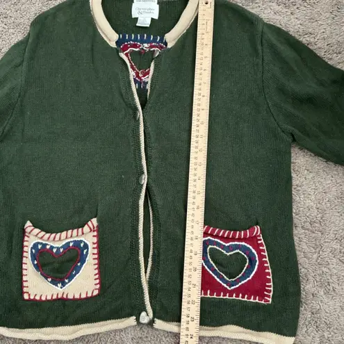 Christopher & Banks Vtg Hand-Embroidered Heart – Forest Green Folk Art SweaterXL