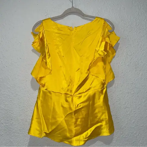 Cinq à Sept  Silk V-Neck Blouse Yellow Gold Large New With Tags