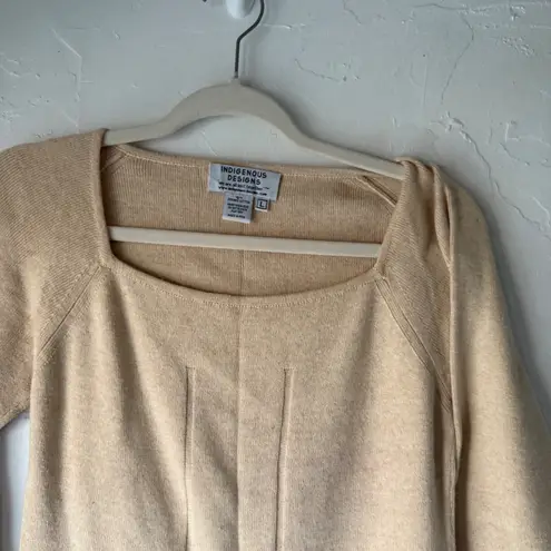 Indigenous Vintage 90s Square Neck Knit Sweater Top Beige Organic Cotton L Tan Size L