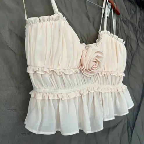 Privy Privately Privileged Cream Ruffled Flower Applique Crop Tank Top Size S