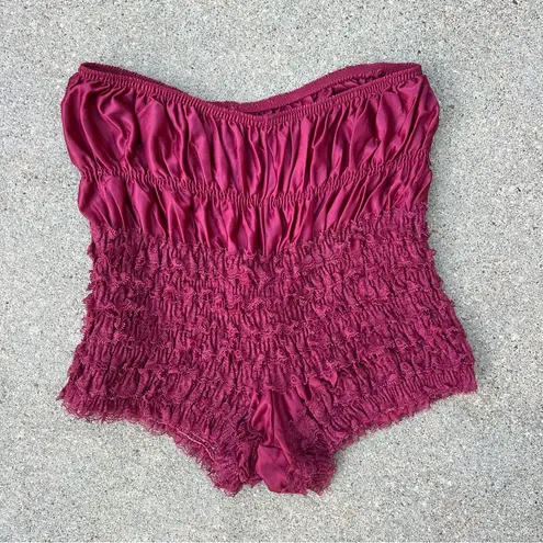 Vintage Merlot maroon ruffle pleat Pettipants bloomers sissy square dance shorts Red Size L