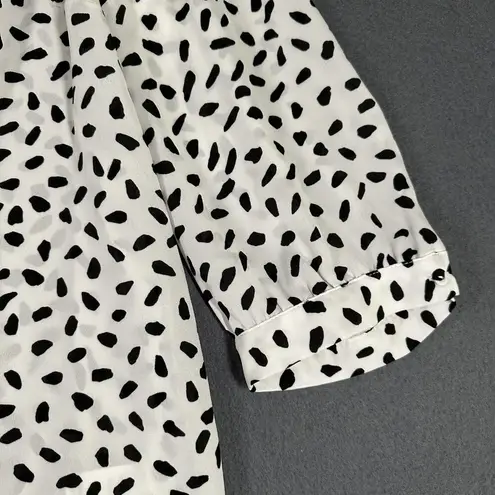 Carolina belle Blouse Womens 1X White Black Spotted Button Front Long Sleeve Top