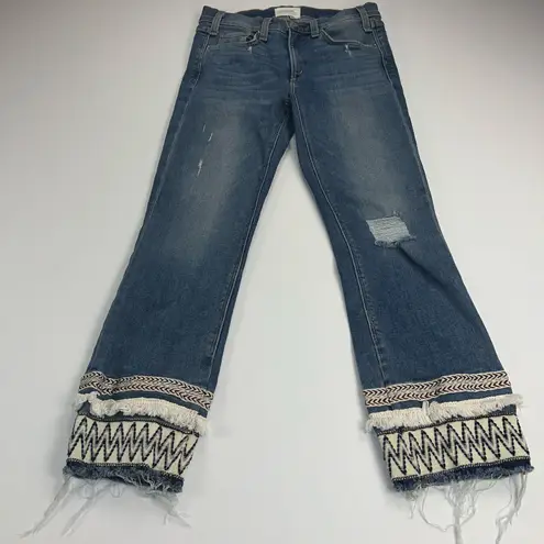 McGuire Denim McGuire Ambrosio Embroidered Boho Mid-Rise Cropped Bootcut Raw Hem Jeans Size 27