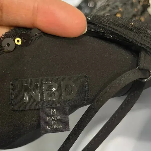 NBD  x Revolve Sloan Metallic Black & Gold Sequins Spaghetti Strap Mini Dress M