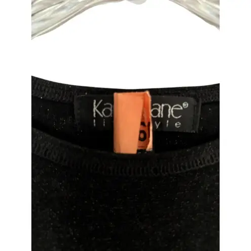 Karen Kane Vintage Black Silver Metallic Long Sleeve Stretch Top Sz M Holiday