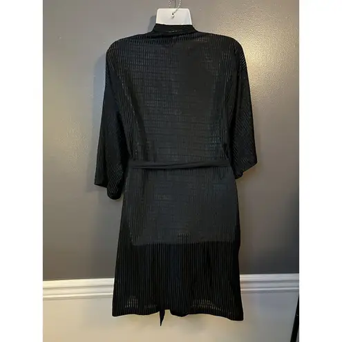 Frederick's of Hollywood Robe Womens Large Sheer Striped Kimono Belted Wrap