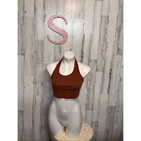 Brown Ribbed Halter Crop Top Small | Sleeveless Stretchy Y2K Tank