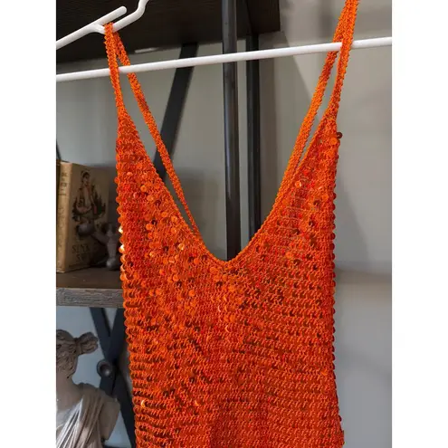 retrofete Elliana Sequin Crochet Mini Dress Orange Womens Size XS/S