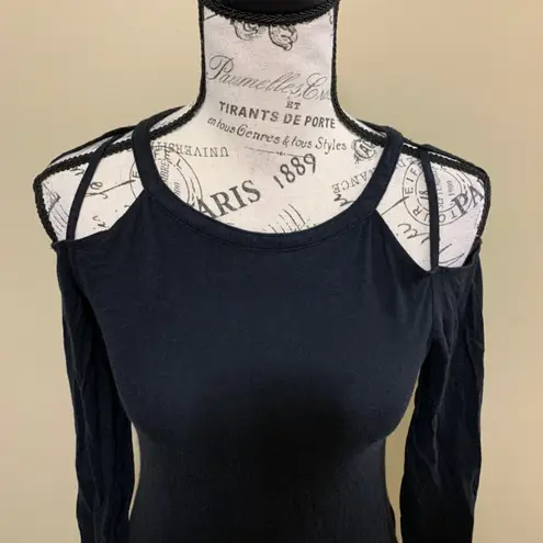 Fabletics Black Cold Shoulder Long Sleeve XS Top