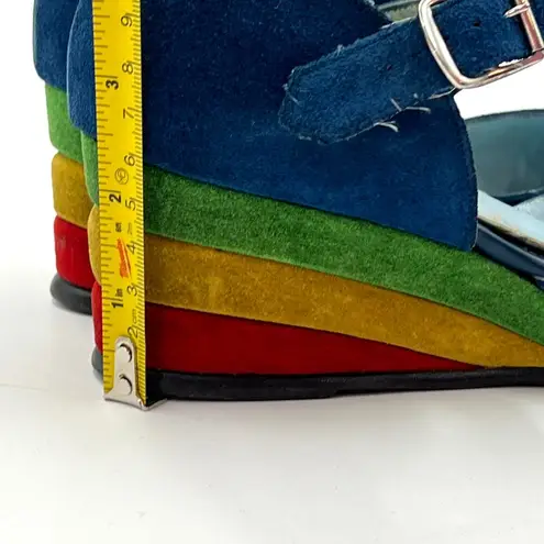 Vintage Rhea Nichols Suede Wedges Mary Jane Shoes Blue Rainbow Memphis Size 9