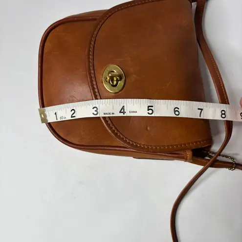 VTG Cognac Brown Small Leather Crossbody Bag Purse Turn Lock USA Made by Otis