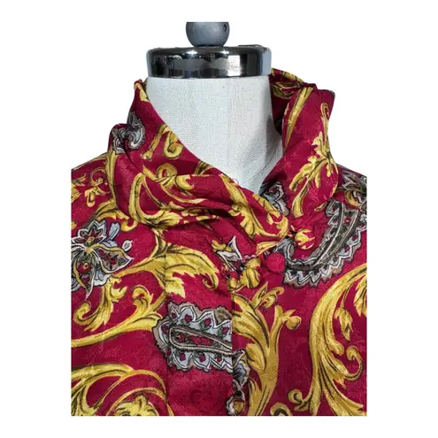 Notations Baroque Paisley Satin Blouse Gold Vintage Petite 6 Whimsigoth Retro