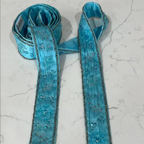 Talbots Embroidered Blue Floral Belt