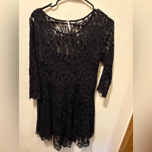 Free People ‎ floral mesh lace dress  black sz 12