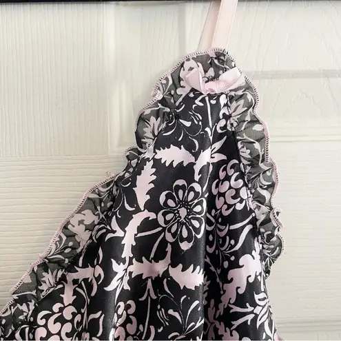 Linea Donatella Vintage Womens M Soft & Lace Cami Top Black Pink Floral Babydoll