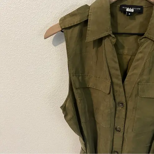 Slate + Willow Olive Green Sleeveless Button Tie Front Cargo Dress Size 8