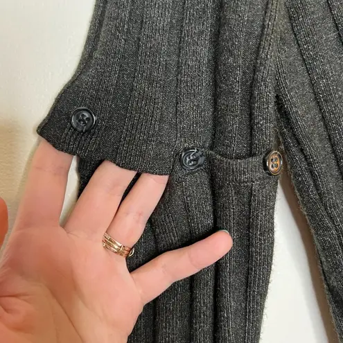 Ecru Ribbed Knit Crewneck Sweater with Convertible Button Sleeves Size XS