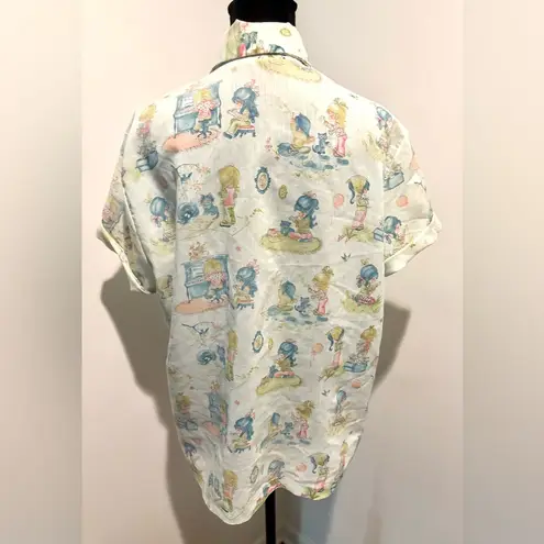 UNBRANDED Vintage 70s Blue S/S Wide Collar Holly Hobby Like Rockabilly Shirt M Size M