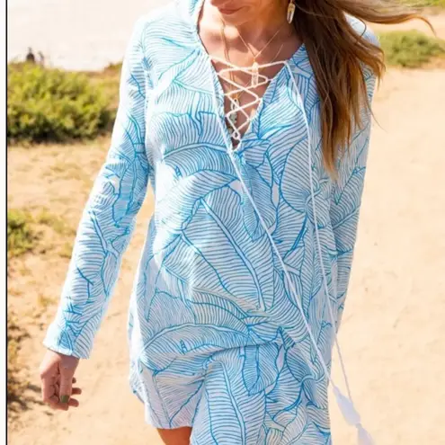 Charlie Holiday S/M Aqua Blue White Tropical Swim Coverup