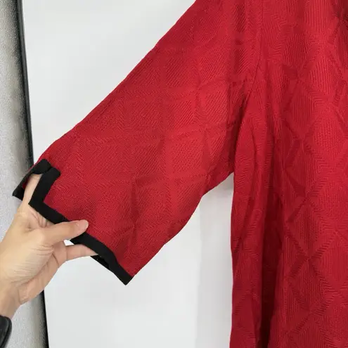 Ming Wang Womens Red Knit Cardigan Size 2X Black Trim Shoulder Pads Holiday