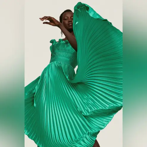 AMUR Giada Dress, Green Satin Pleated, Size 2