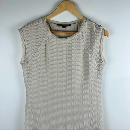 Sharagano Sleeveless Textured Shift Dress Size 12 Beige Minimalist Neutral