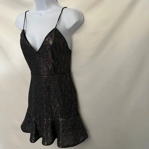 X by NBD Sequin Mini Cocktail Dress XS Ruffle Y2K LBD Whimsigoth Vampy Clubwear