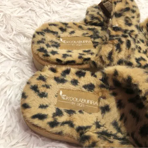 Koolaburra by Ugg  Furrah fuzzy leopard print Slide Sandals Brown Size 9