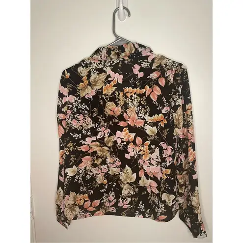 J.Jill  Black Floral Wrap Front Blouse Size XS