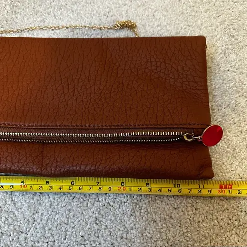 Lulus Brown Leather Foldover Hand Clutch Women’s bag w/ gold chain strap