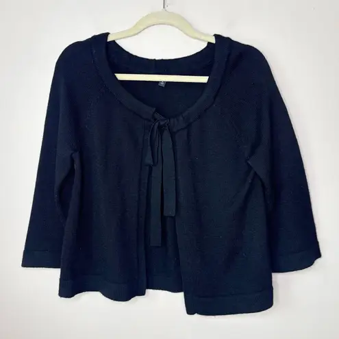 Semantiks Merino Wool Tie Front Knit Cardigan Sweater Black Womens Medium Winter