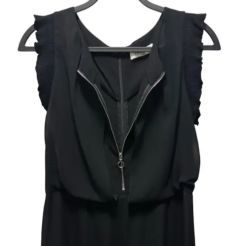 Sandro Paris Black Viscose Crepe Exposed Zipper Flutter Sleeve Dress Size 2