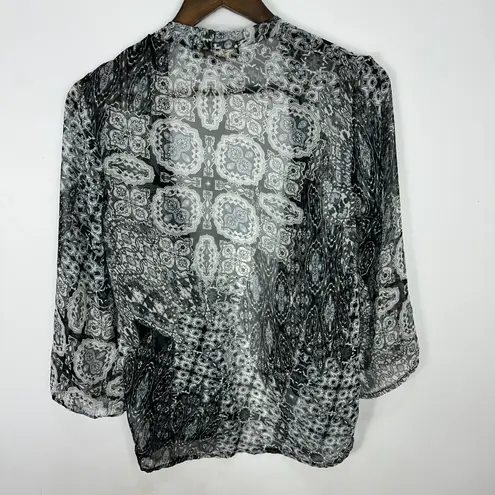 Status Chenault Sheer Open Front Kimono S Gray Boho Retro Art Deco Festival Top