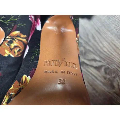 Palter DeLiso Genuine Stiletto Heels Black Pink Floral Silk Fabric Shoes 38