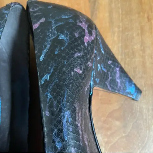 Maripé Vintage 80s Leather Snakeskin Maripe Heels Pumps Black Blue Purple 7.5 38.5
