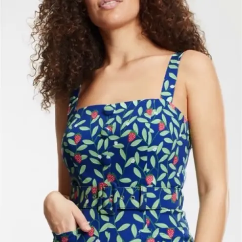 COLLECTIF Olympia Square Neck Belted Strawberry Vine Jumpsuit Size Small (6) Blue