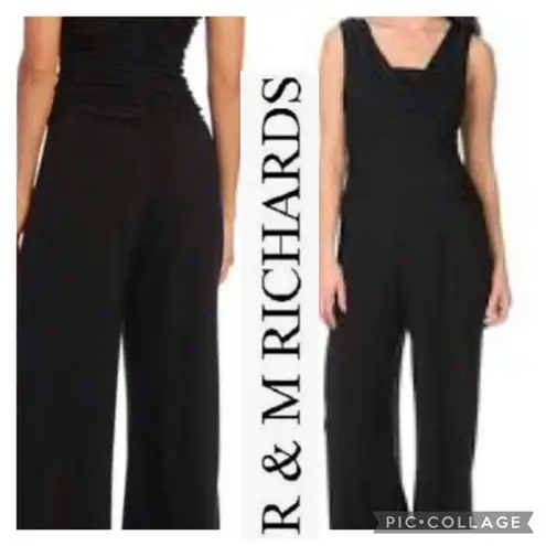 R & M Richards Dressy Cowl neck sleeveless wide legged jumpsuit in black size 6