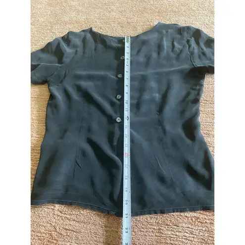 Women’s Pure Silk Ribbed Mock Neck Top Gray Short Sleeve Size 4