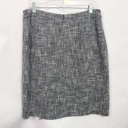 J. McLaughlin Size 10 Skirt Tweed Blue White Fringe Lined Back Zip Career 431