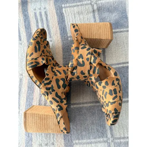 Free People  Leopard Print Ruffle Block Heel Mules Slides Size 38