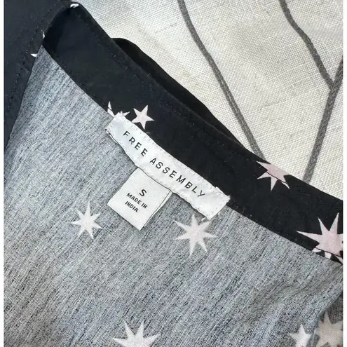 Free Assembly Belted Tiered Dress Pockets Long Sleeve Star Print Black Small