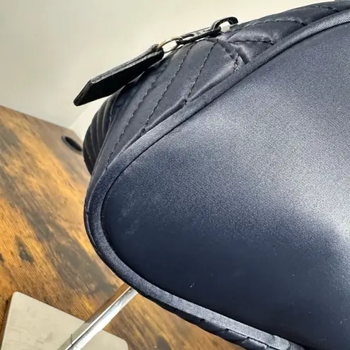 YSL Yves Saint Laurent Monogram Navy Quilted Satin Satchel Bag