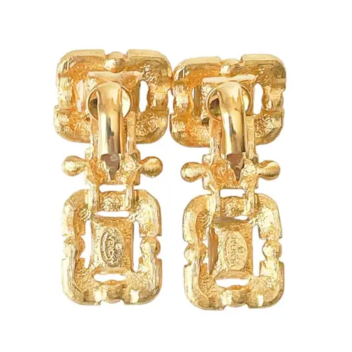 Givenchy Vintage Gold Plated Ruby & Crystal Clip-On Drop Earrings