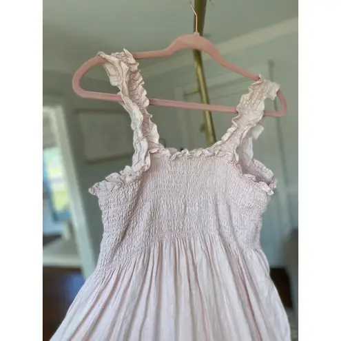 Quince Linen Smocked Maxi Dress Pink Ruffle Strap XL Cottagecore Parisian Garden