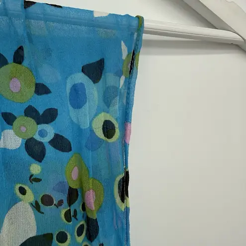 Cejon Vintage Blue Multicolor Silk Geometric Print Long Rectangle Silk Scarf Y2k