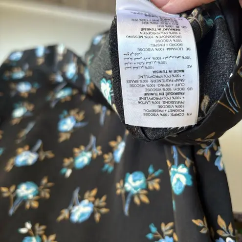 Sandro Paris Black Floral Button-Front Satin Dress- Size 38 (US 6) 100% Viscose