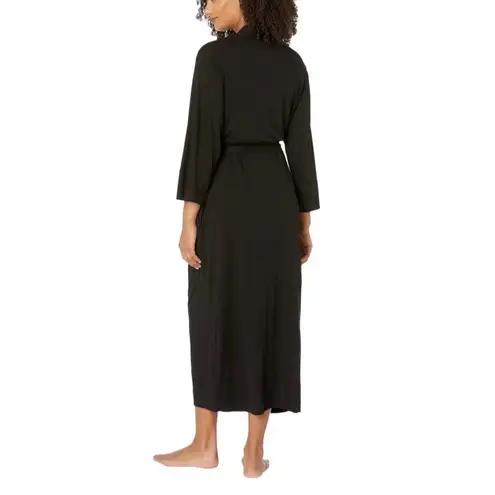 Natori Black Maxi Dress Long Sleeve Wrap Robe with Belt & Pockets Women's Large