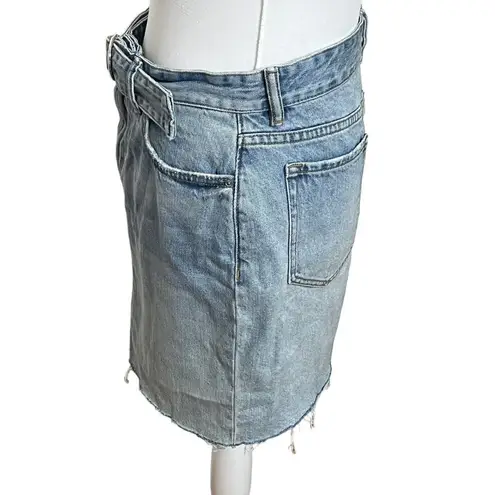 ALLSAINTS Denim Mini Skirt Bette Buckle Raw Hem Belted Blue Women’s Size US 6