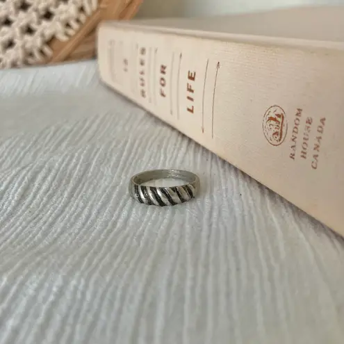 Silver Black Zebra Stripe Neutral Ring Band “Bindi” Twisted Masculine Grunge Jewelry